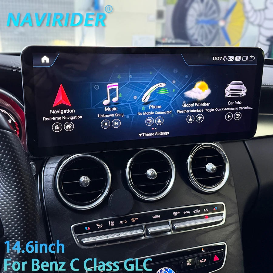 Qled Screen Android For Mercedes Benz C Class GLC 2016-2019 Car Multimedia Player 14.6" DS
