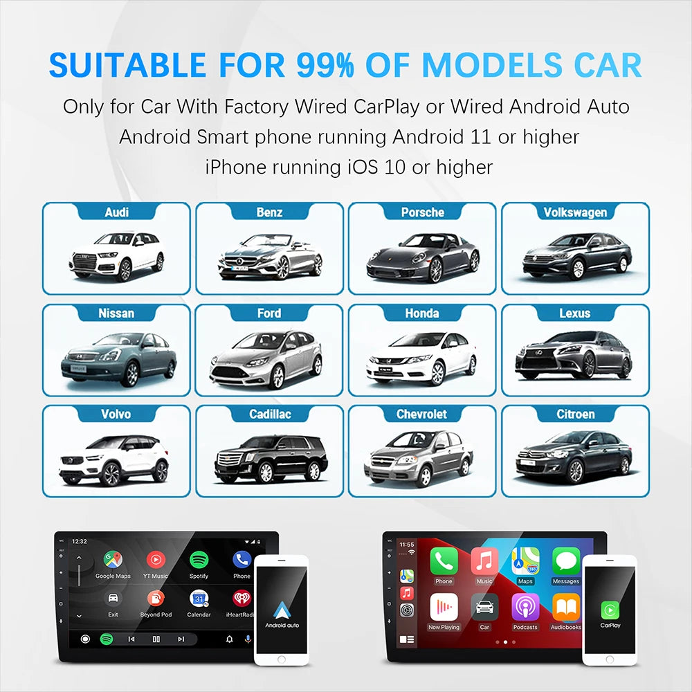 Wired to Wireless Carplay&Android Auto AI Box 2 in 1 Mini Adapter Plug And Play Dongle Fas | AUTOKITSHOP