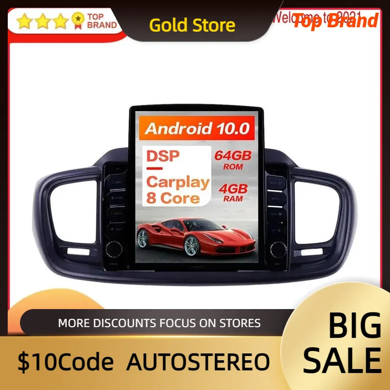 Carplay For Kia Sorento 2015-2019 Android 14 Car Tesla Radio Vertical Screen Multimedia Pl