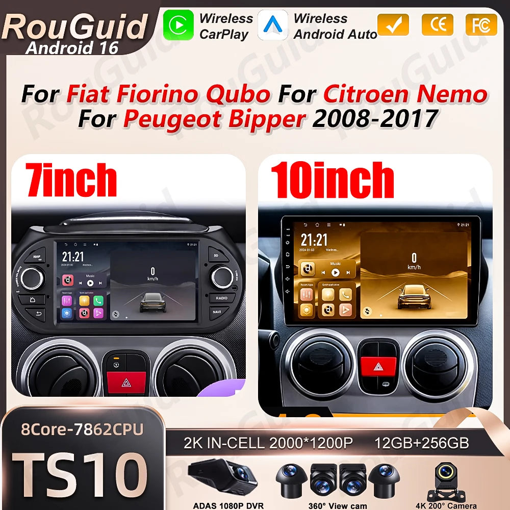 Android Auto Car Radio For Fiat Fiorino Qubo Citroen Nemo Peugeot Bipper 2008-2017 Wireles | AUTOKITSHOP
