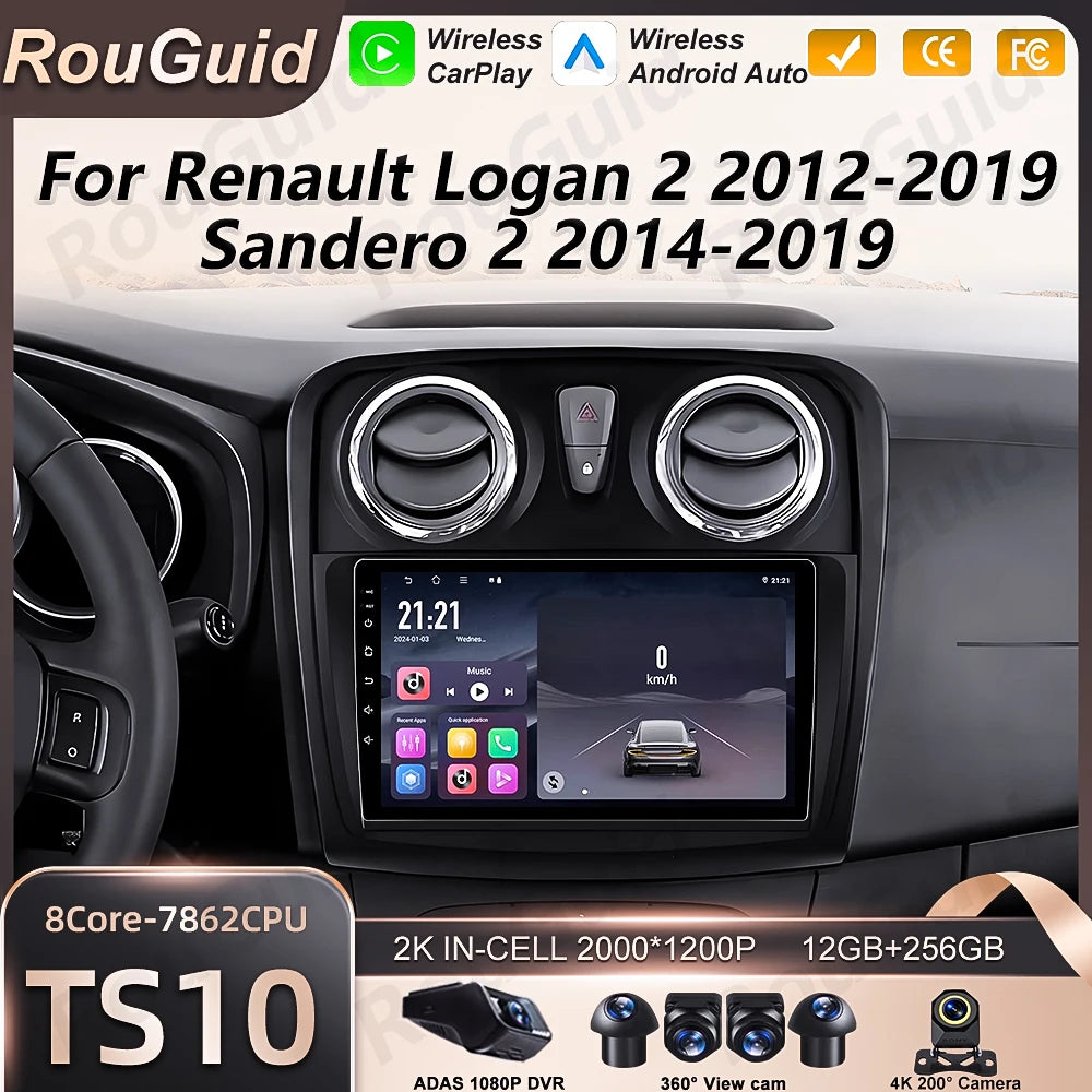 Android 16 Auto Car Radio For Renault Logan Sandero 2 2012 - 2019 Wireless Carplay Multime | AUTOKITSHOP