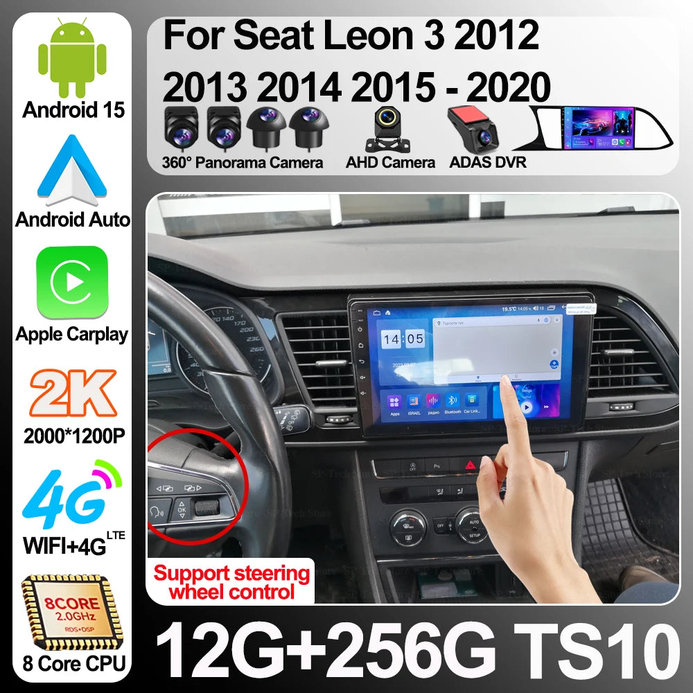 Car Radio Android 16 Carplay Auto For Seat Leon 3 2012 2013 2014 2015 - 2020 Gps Navigatio | AUTOKITSHOP