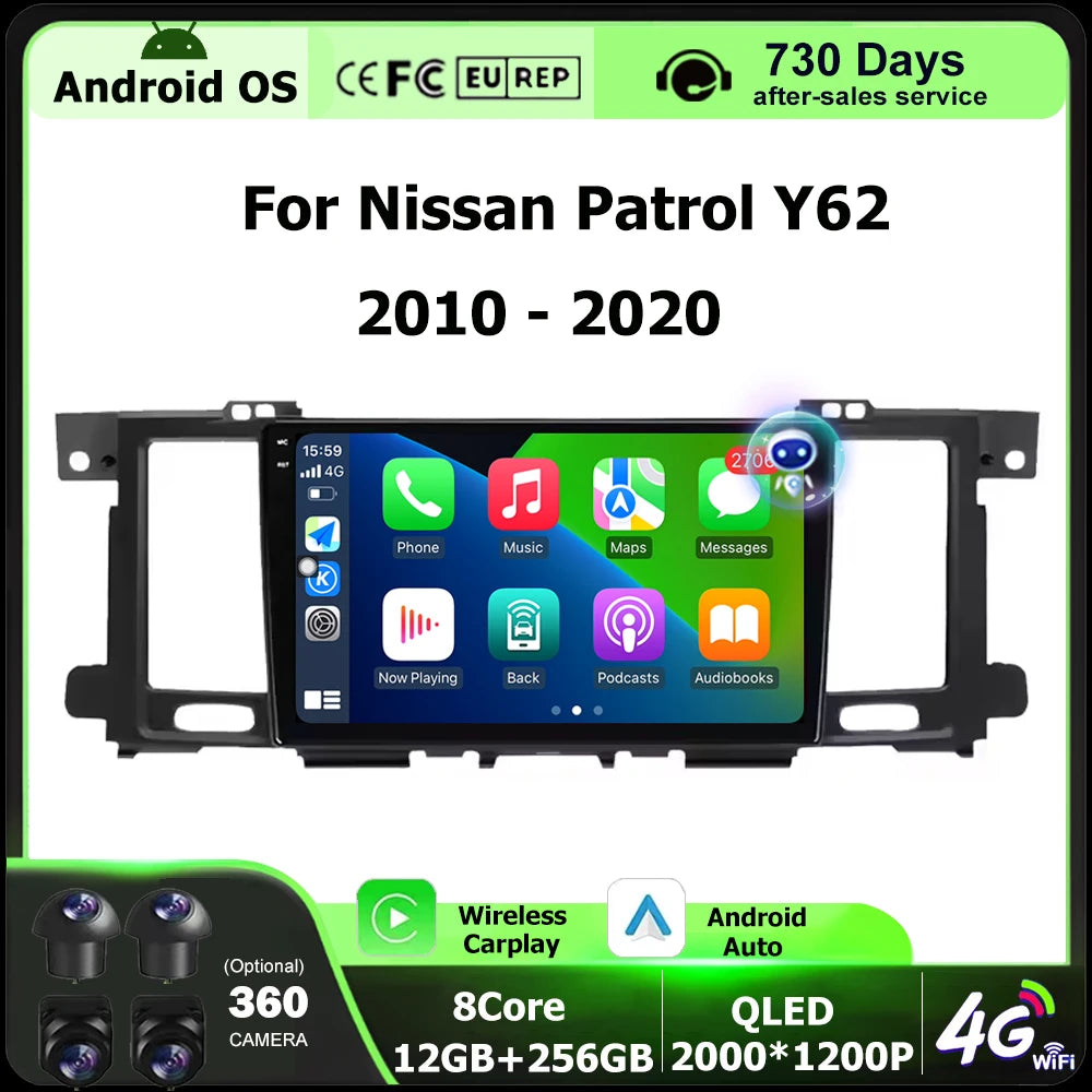 Wireless Carplay For Nissan Patrol Y62 2010 - 2020 Android 16 Auto Car Radio Multimedia Vi