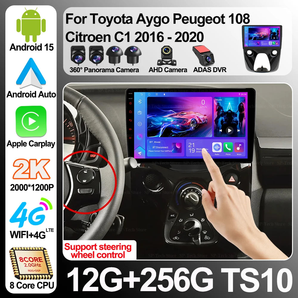 Android 16 Car Radio For Toyota Aygo Peugeot 108 Citroen C1 2016 - 2020 Gps Multimedia Pla | AUTOKITSHOP
