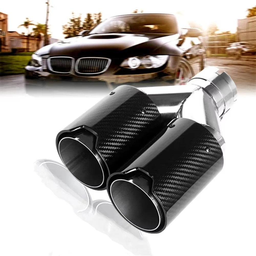 1Piece Quad Exhaust Muffler Tips M Performance Carbon Fiber M Logo Double Tail End Pipes Exhaust - Automotive LED Light
