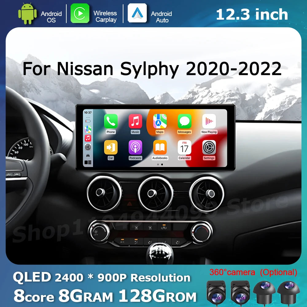 Android OS QLED Car Display Screen for Nissan Sylphy 2020 - 2022 Multimedia Radio Player D