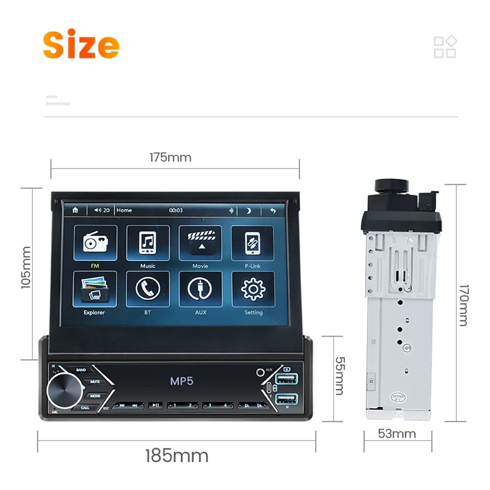 Universal 1 Din Car Radio 7 Inch Manual / Automatic Retractable Touch Screen FM Stereo Mir | AUTOKITSHOP