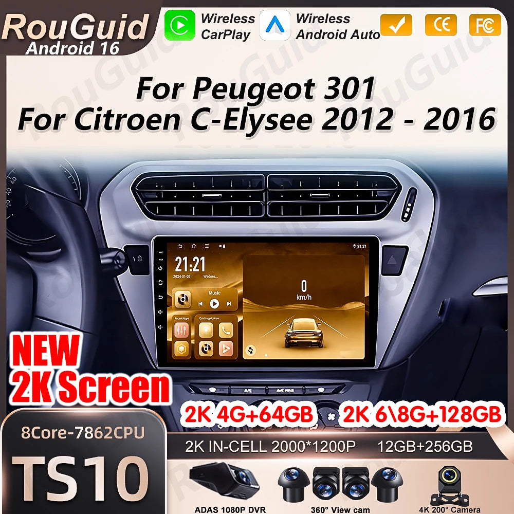 Android Auto Car Radio Carplay For Peugeot 301 Citroen C-Elysee 2012 2013 2014 2015 2016 M | AUTOKITSHOP