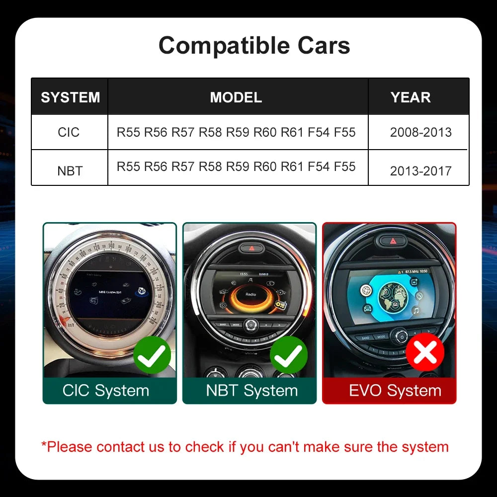 Wireless CarPlay Android Auto for Mini R55 R56 R57 R58 R59 R60 R61 F54 F55 Clubman Country