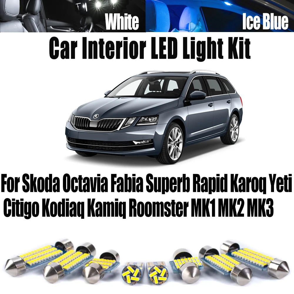 LED Interior Light Kit for Skoda Octavia Fabia Superb Rapid Karoq Yeti Citigo Kodiaq Kamiq Roomster MK1 MK2 MK3 Car B...