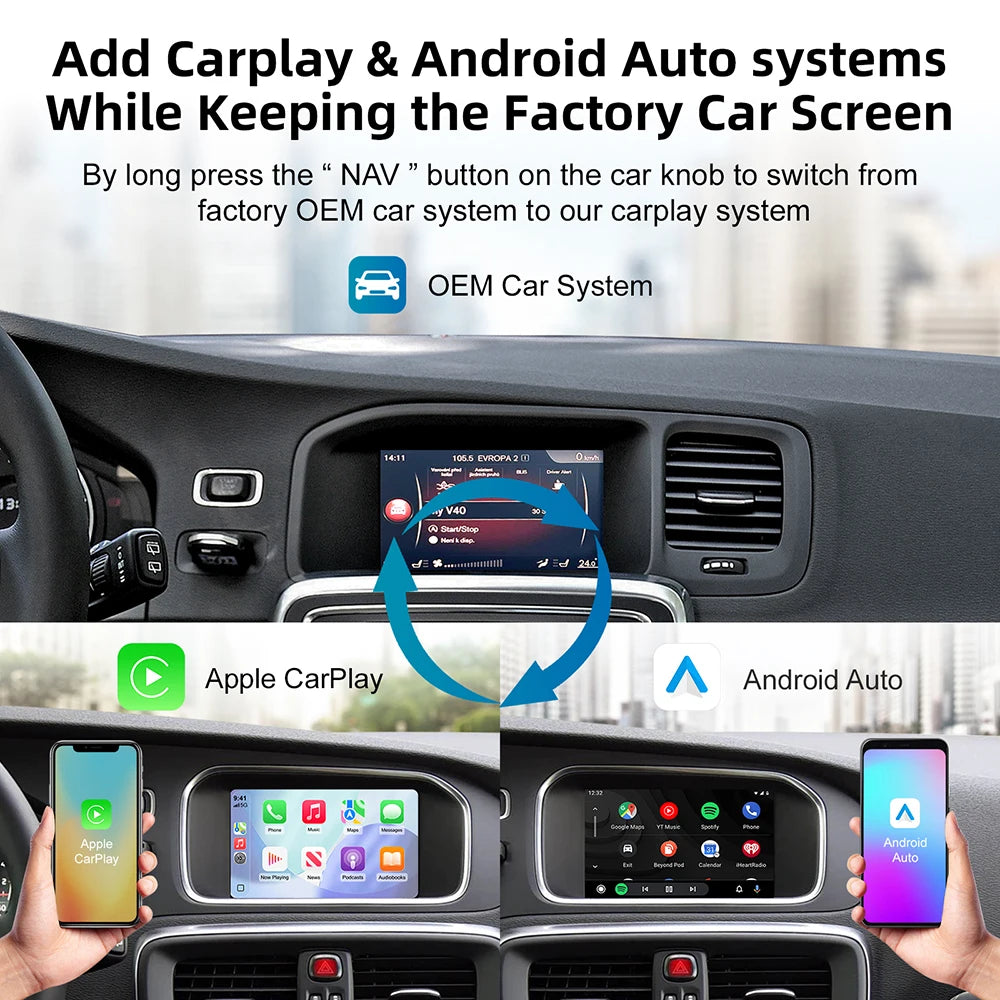 Wireless Carplay Android auto module For Volvo V40 V60 S60 XC60 V70 XC70 S80 Screen Upgrad