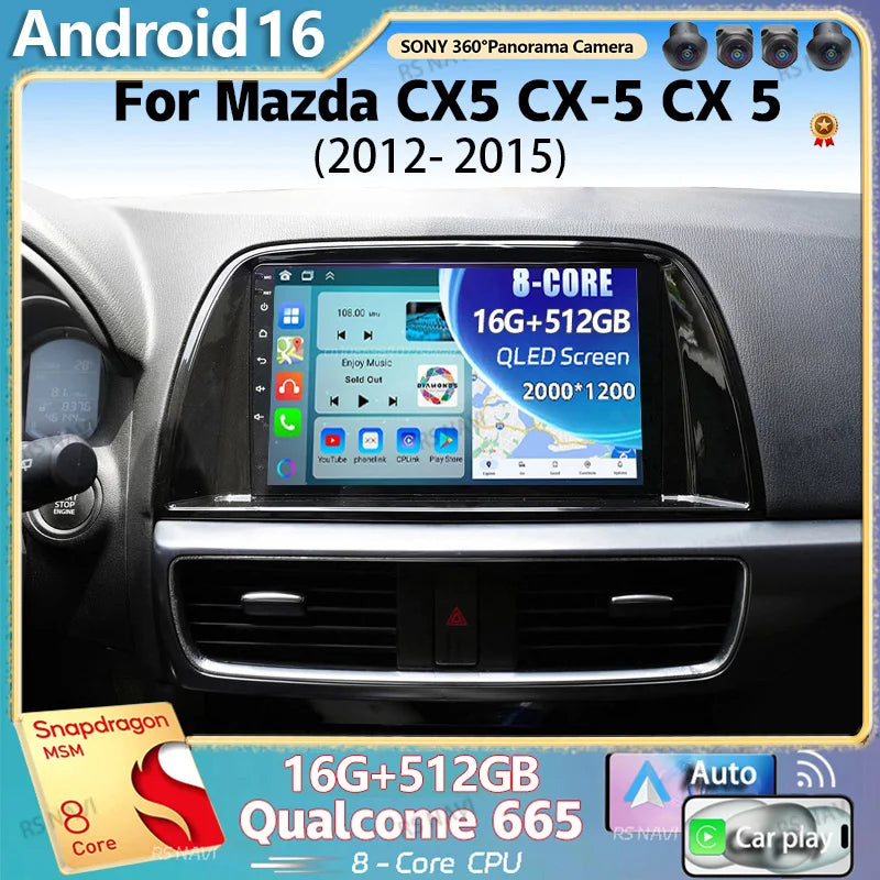 Qualcomm Android 16 For Mazda CX5 CX-5 CX 5 2012 - 2015 2K QLED Car Radio Multimedia Video