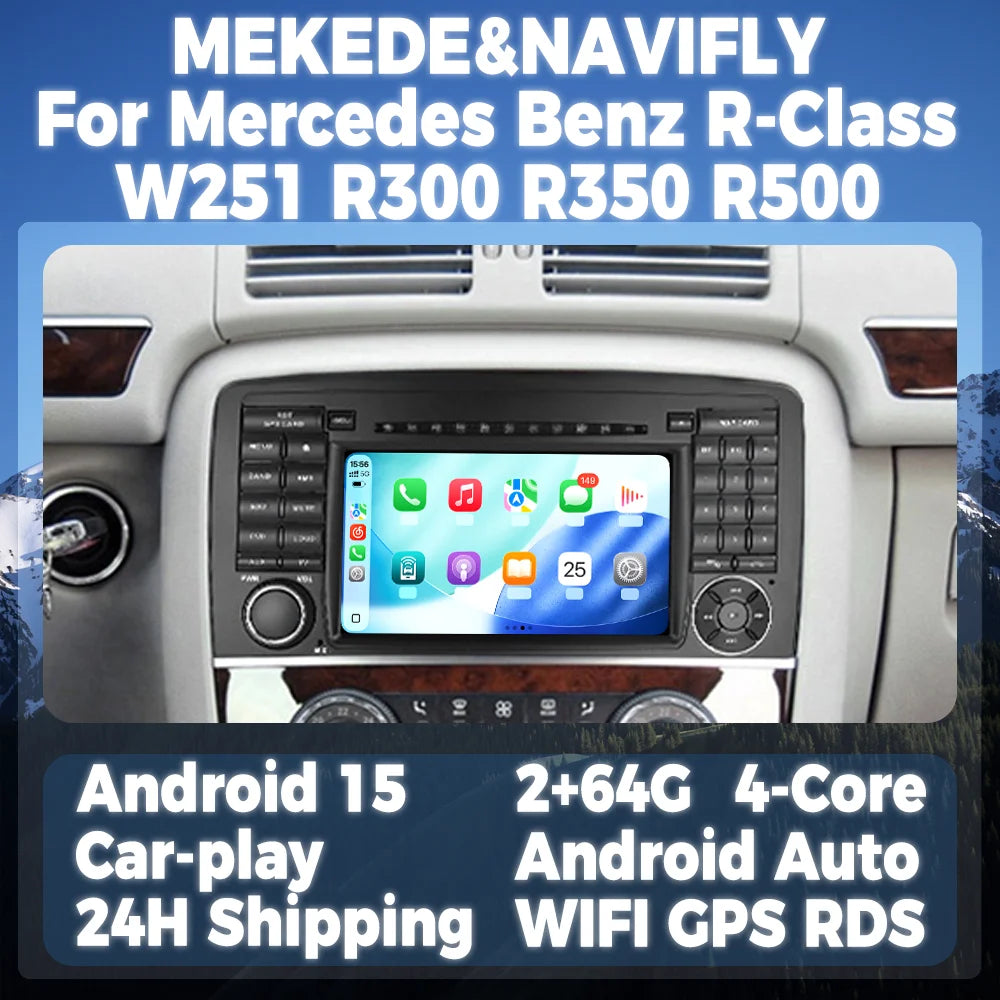 7" Android 15 Car Radio For Benz R-Class W251 R300 R350 R500 06-12 Multimedia Player GPS I