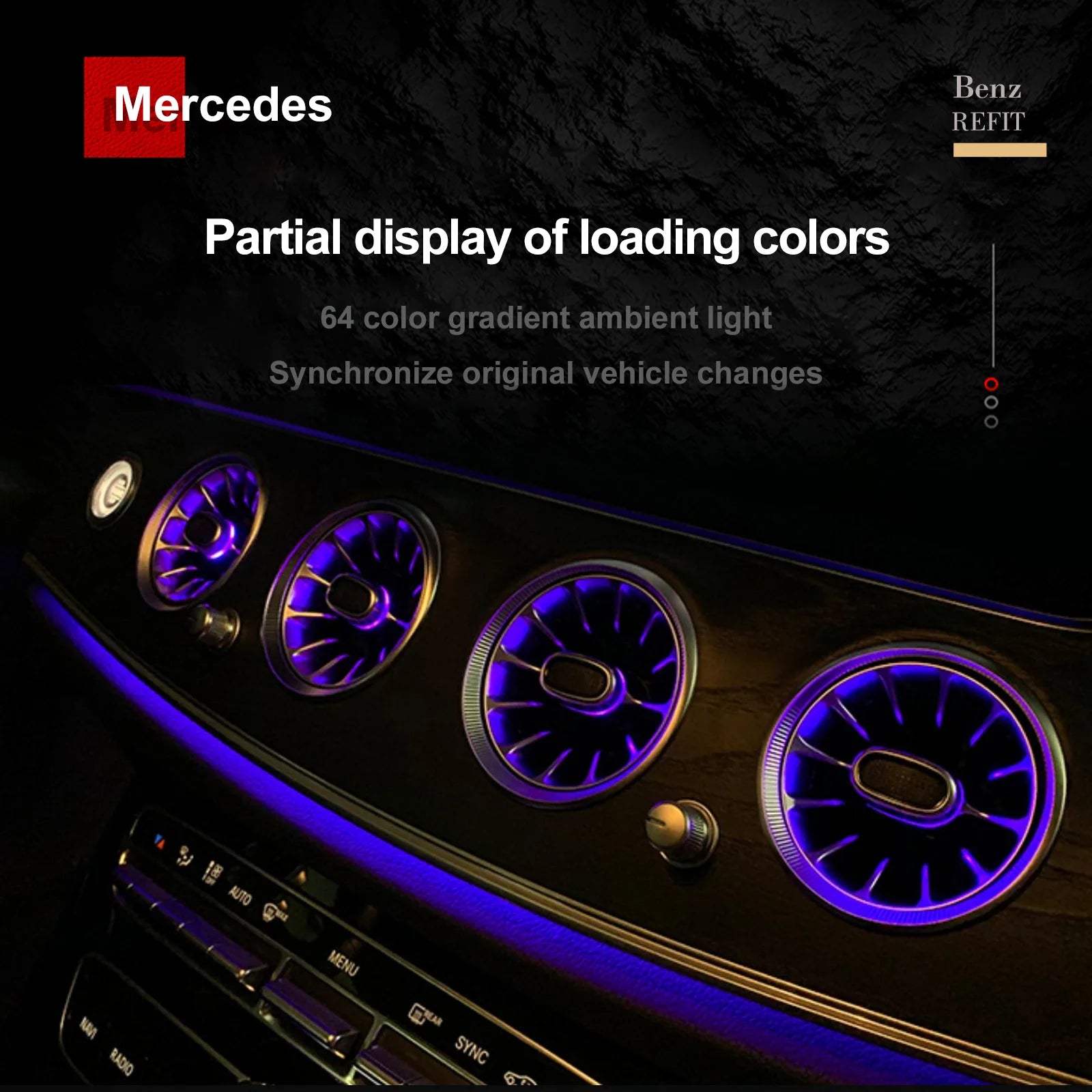 64 Colors - Ambient Light - for Mercedes - Car Interior Lighting