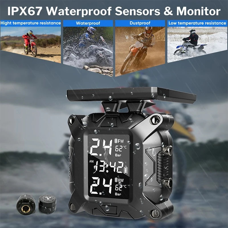 Motorcycle TPMS Solar Power Tire Pressure Monitor Real Time Tire Pressure Monitoring System Temp - Automotive LED Light