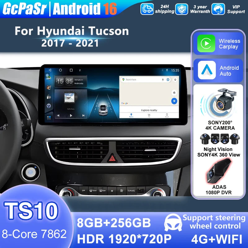 12.3' Android 16 Carplay Car Radio For Hyundai Tucson 2017 - 2021 Navigation Multimedia Pl