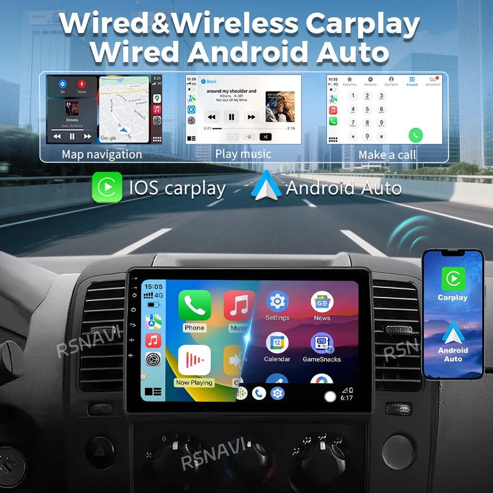 Android 16 Carplay Auto WIFI+4G Car Radio For Nissan Navara D40 2004-2010 Multimedia Video