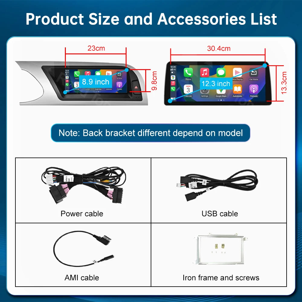 Road Top 8.9 12.3' Touch Screen Car Multimedia Display For Audi A5 2008-2016 With Wireless | AUTOKITSHOP