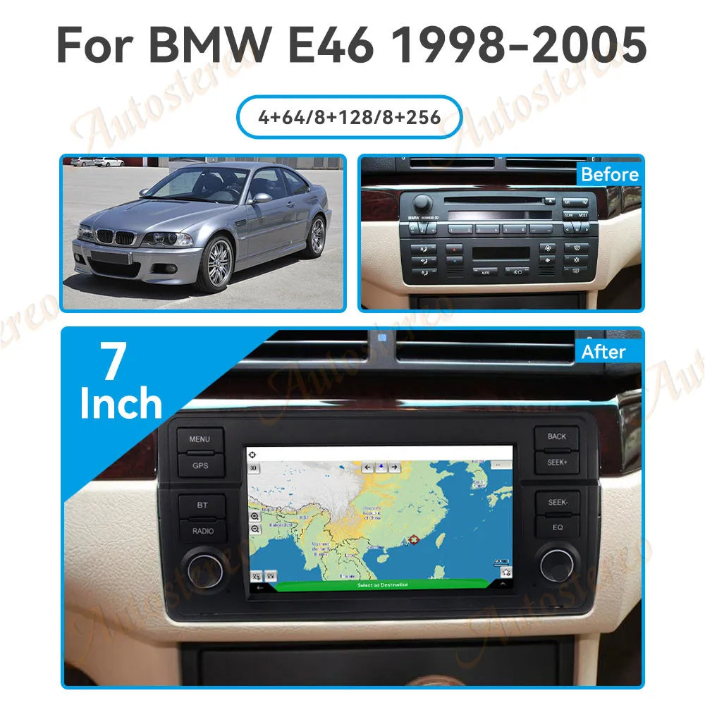 Android 14 Carplay For BMW 3 M3 E46 1998-2005 Car GPS navigation Head Unit Multimedia Play