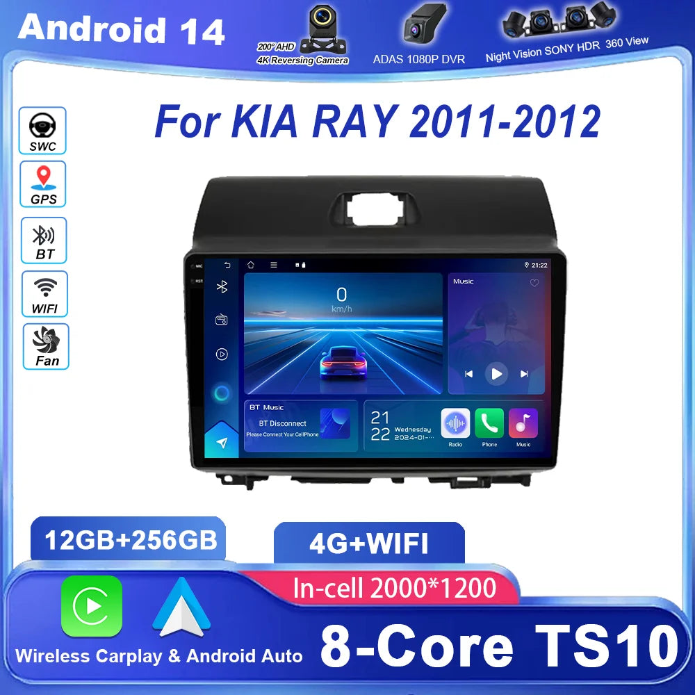 Android 15 Car Radio Stereo For KIA RAY 2011-2012 Auto Multimedia Video Player Carplay Ste