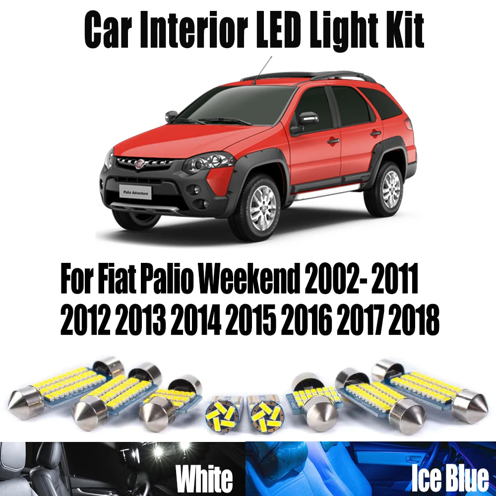 9-Piece LED Interior Light Kit for Fiat Palio Weekend 2002- 2013 - Canbus Dome Map Door Trunk Bulbs | AUTOKITSHOP