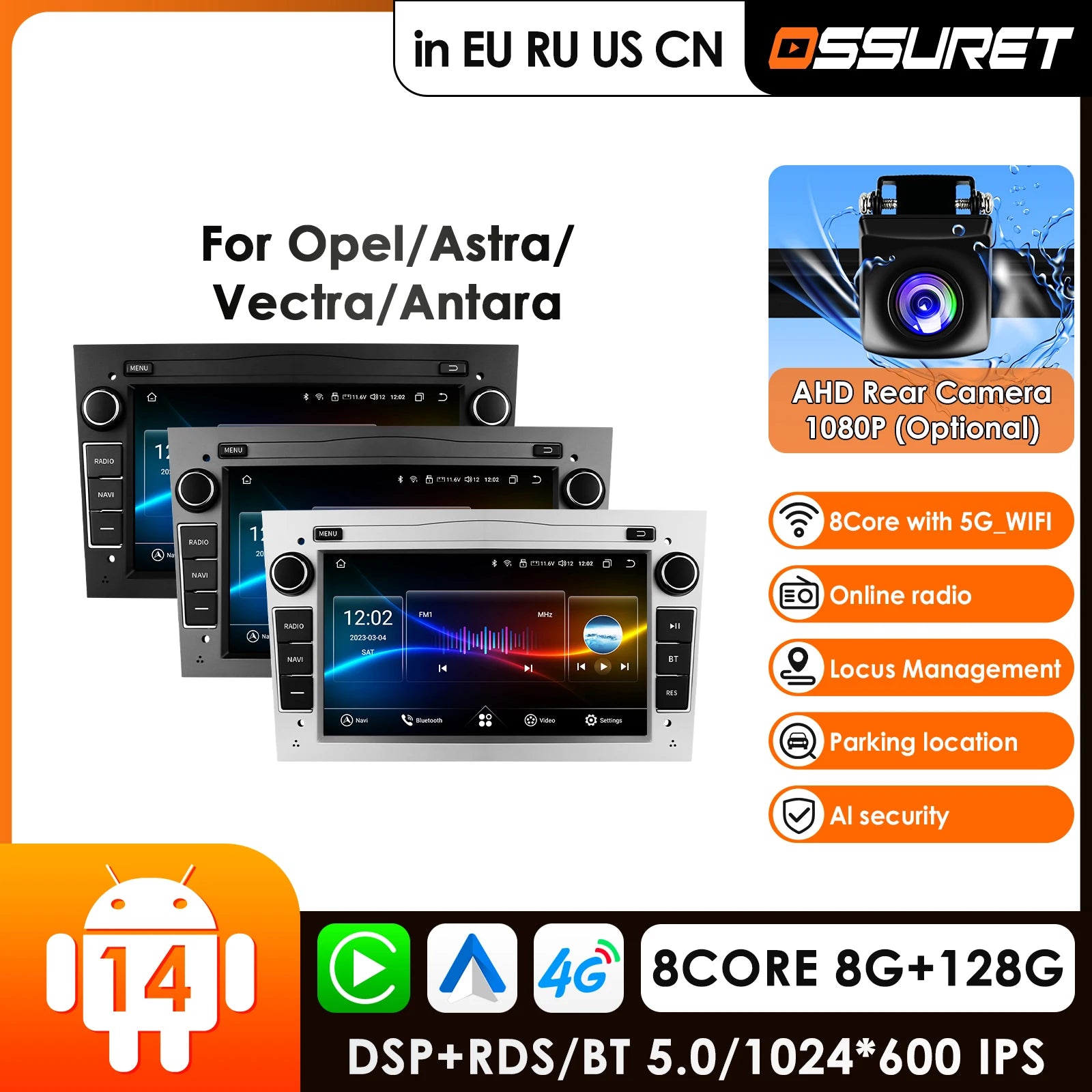 2 Din Android Car Radio GPS for Opel Astra H J Vectra Vauxhall Antara Zafira Corsa C D Vivaro Meriva 2005-2015 - Carplay