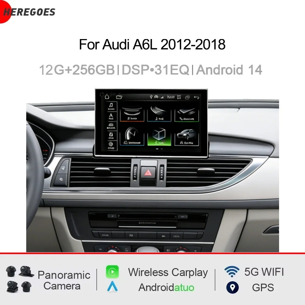 9" Android 15 Car Radio GPS Stereo 8 Core 12GB RAM 256GB ROM CarPlay DSP Multimedia Player for Audi A6L 2012-2018 - QLED