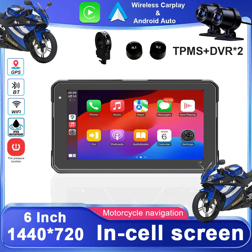 6 Inch Navigation Motorcycle Waterproof Carplay Display Screen Portable Motorcycle Wireles