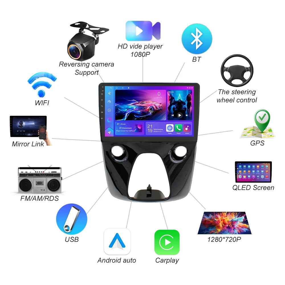 Android 16 Car Radio For Toyota Aygo Peugeot 108 Citroen C1 2016 - 2020 Gps Multimedia Pla | AUTOKITSHOP