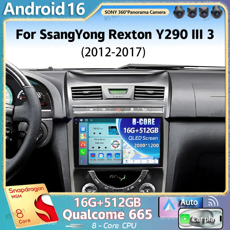 Android 16 For SsangYong Rexton Y290 III 3 2012 - 2017 2K QLED Android Car Radio Multimedi