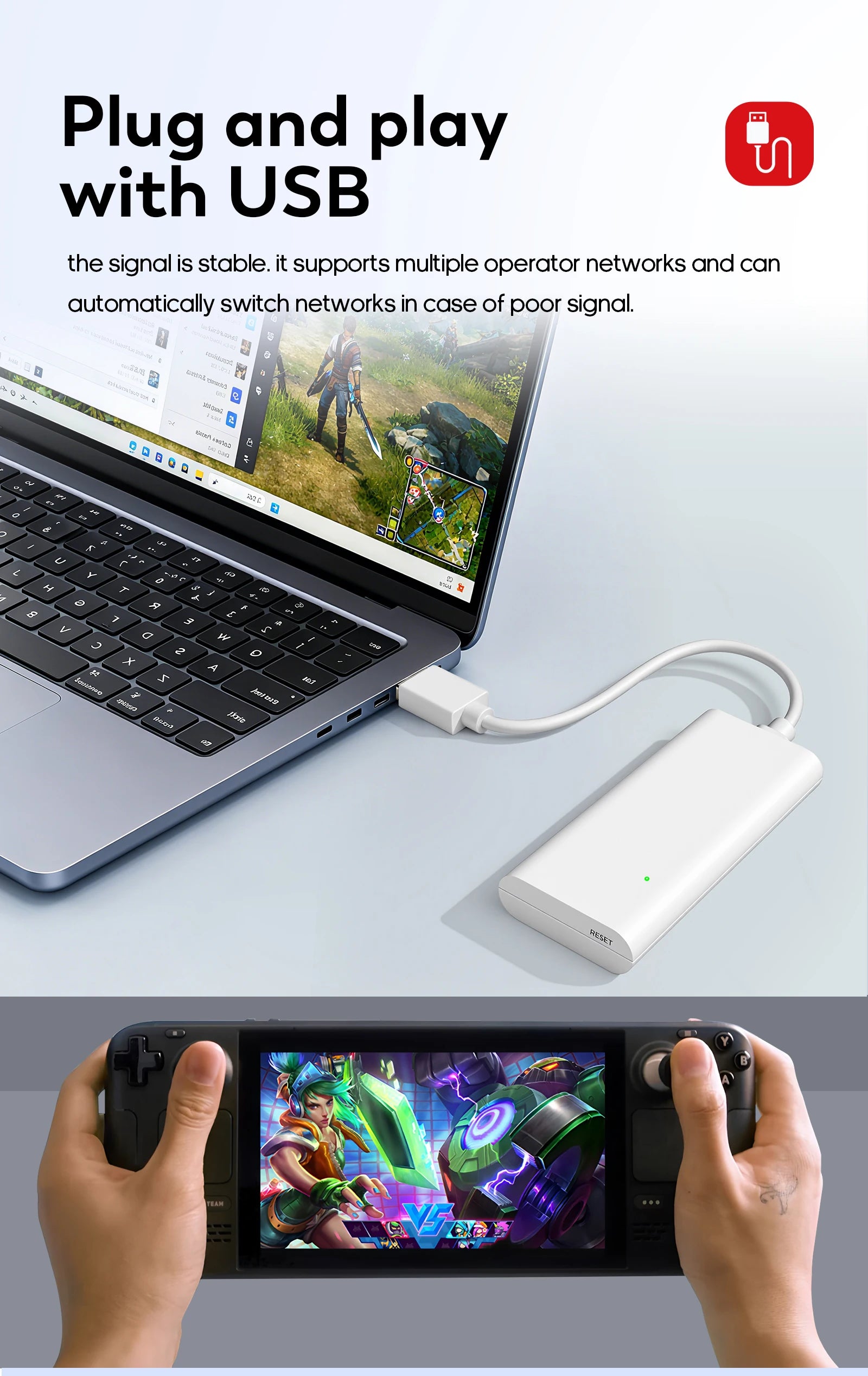4G LTE USB Dongle Modem Stick 150Mbps Mobile Broadband WiFi Adapter with Cloud Sim Card for Home Office Wireless Router