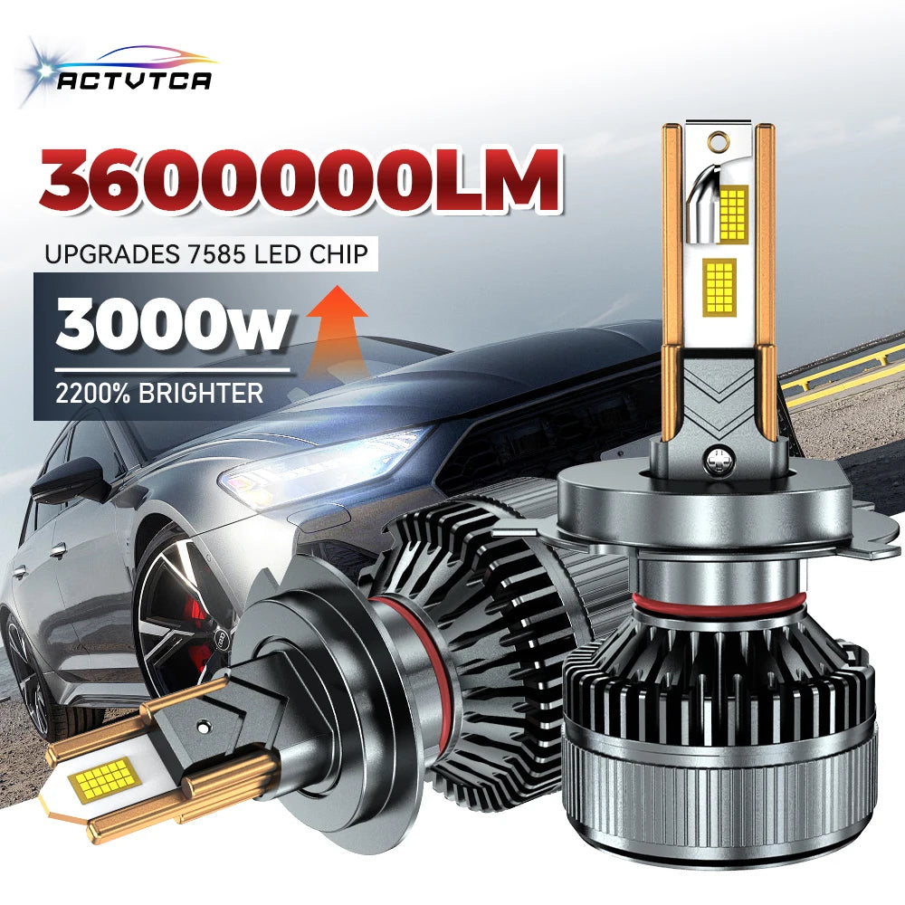 ACTVTCA 6000k H7 LED Headlight Bulbs 3600000LM H1 H4 H11 9005 9006 Super Bright 6 Copper T