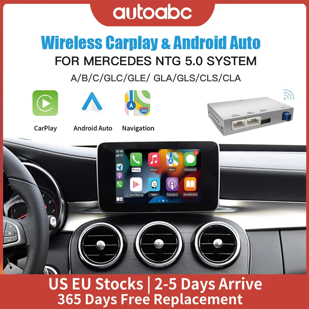 2025 New AUTOABC Wireless CarPlay Android Auto for Mercedes Benz A B C E Class GLA CLA CLE | AUTOKITSHOP
