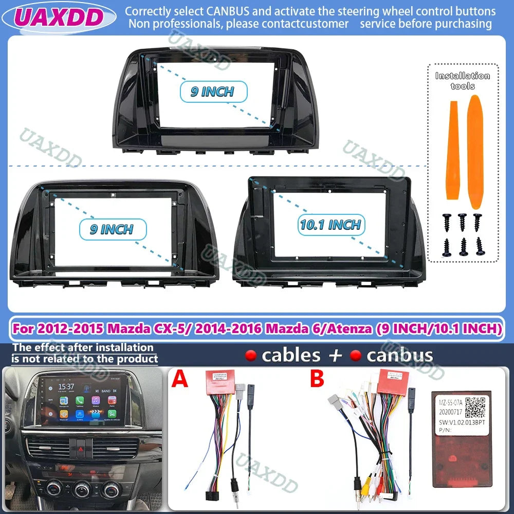 2 Din Car Android FOR 2012-2016 Mazda 6 Atenza CX-5 9 10.1inch frame Kit panel cable adapt