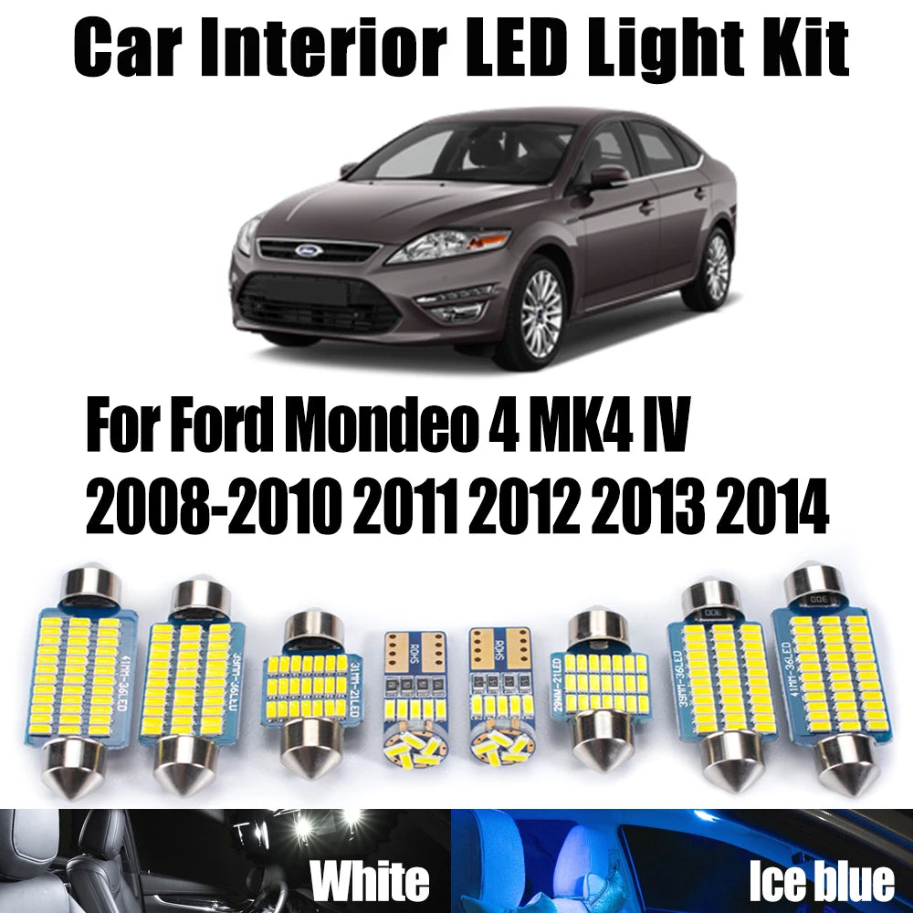15-Piece LED Interior Light Kit for Ford Mondeo 4 MK4 IV 2008 - 2010 - Canbus Dome Map Door Trunk Bulbs | AUTOKITSHOP