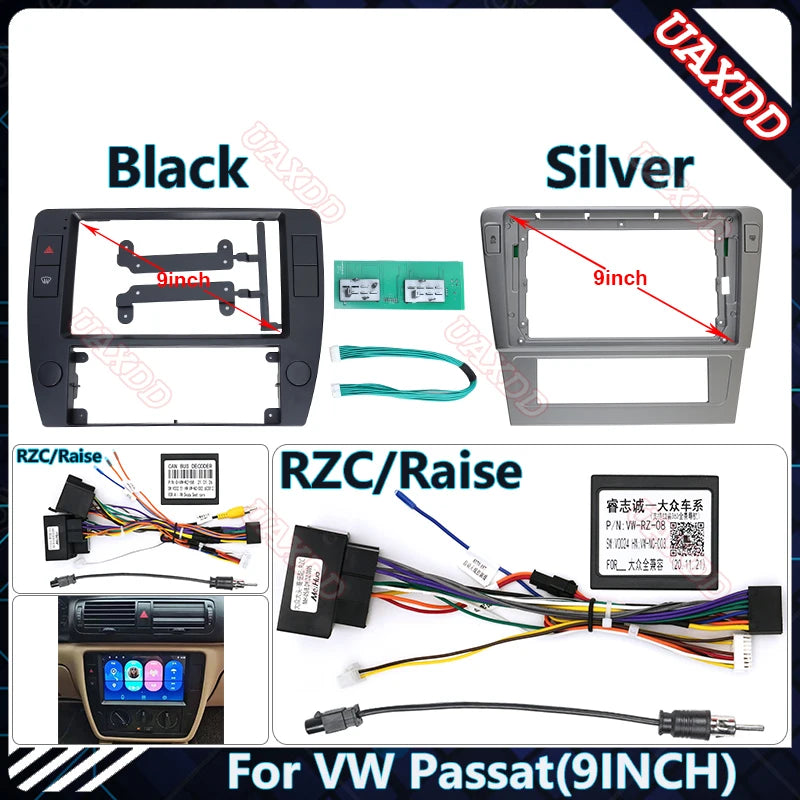 For VW Passat B5 B7 9INCH 2Din Car Radio Plastic Fascias Panel Dashboard Frame Installatio