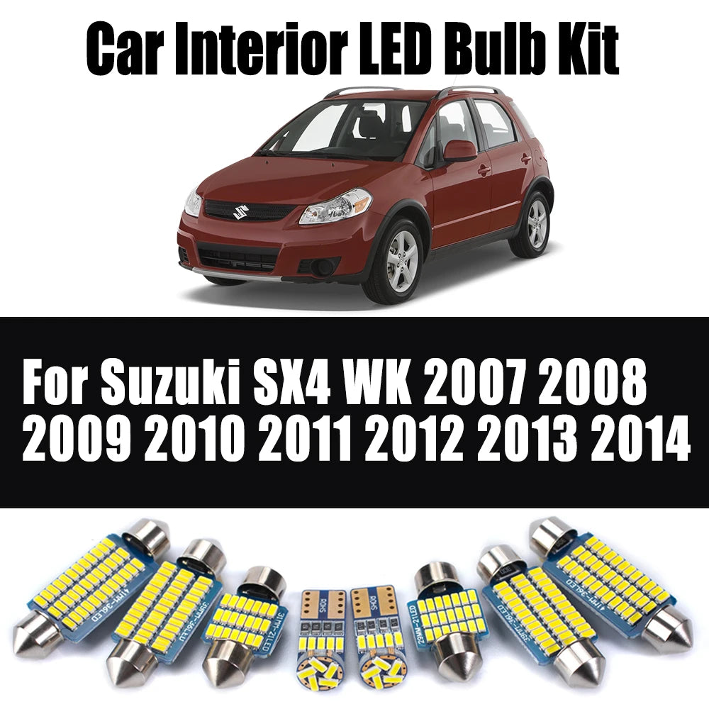 9-Piece LED Interior Light Kit for Suzuki SX4 WK 2007-2012 - Canbus Dome Map Door Trunk Bulbs | AUTOKITSHOP