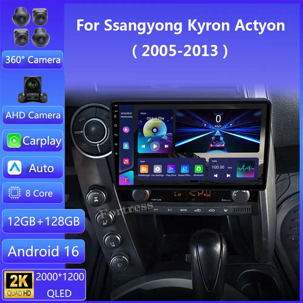 Android 16 For SsangYong Kyron Actyon C100 2005 2006 2007 - 2011 2K QLED Stereo Car Radio