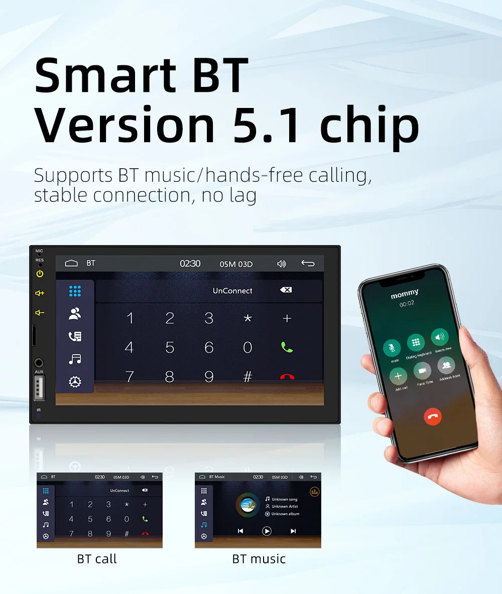 BQCC 7 Inch 1Din 2Din Car Radio Carplay Android Auto Multimedia Player HD Touch  Screen FM AUX BT MirrorLink Universal Car Audio