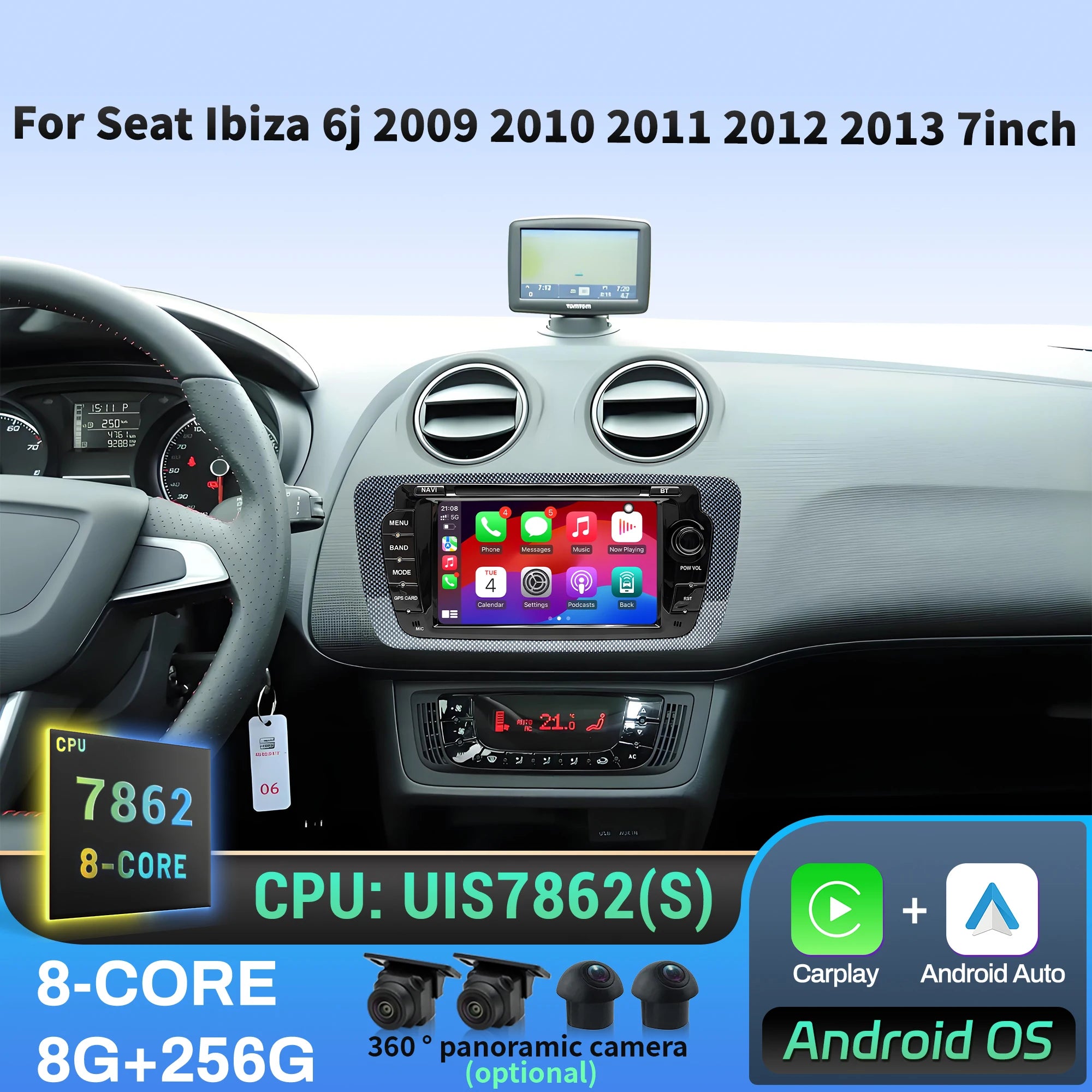 7 inch Android 14 Car Radio For Seat Ibiza 6j 2009 2010 2011 2012 2013 Wireless Bluetooth