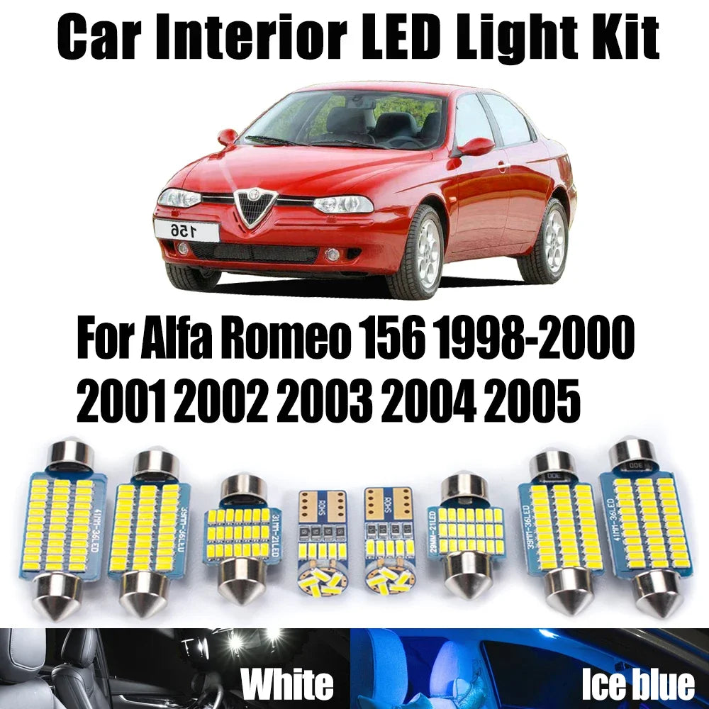 10-Piece LED Interior Light Kit for Alfa Romeo 156 1998 - 2001 - Canbus Dome Map Door Trunk Bulbs | AUTOKITSHOP