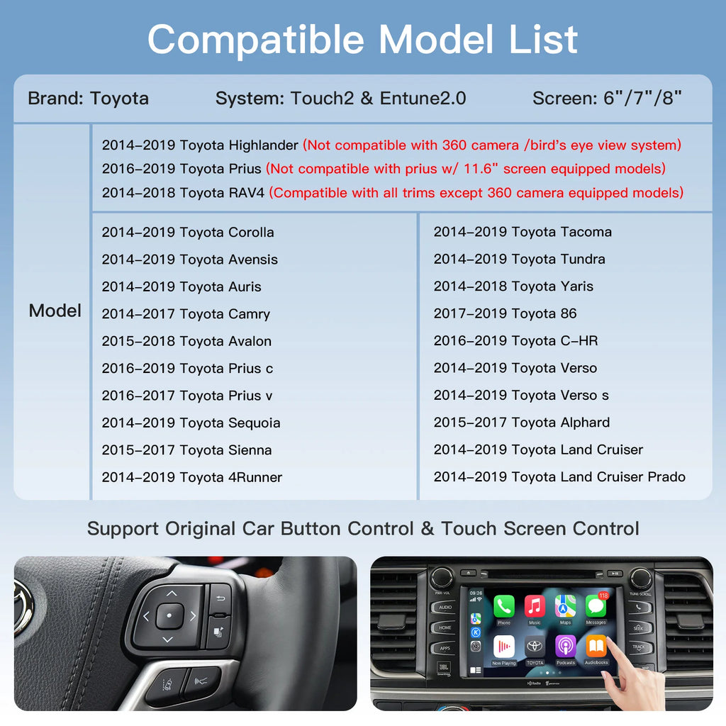 AUTOABC New Android Auto Wireless Carplay For Toyota RAV4 Corolla Tacoma Camry CHR Tundra