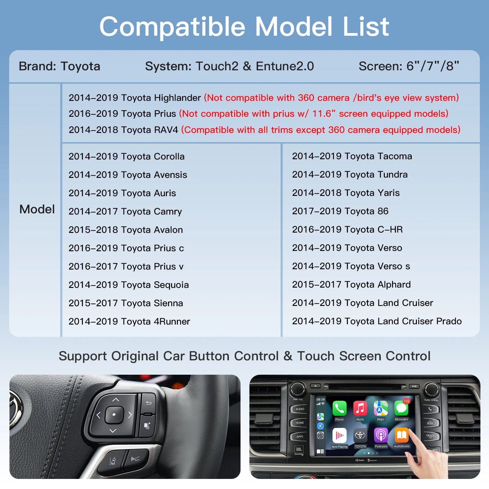 AUTOABC New Android Auto Wireless Carplay For Toyota RAV4 Corolla Tacoma Camry CHR Tundra