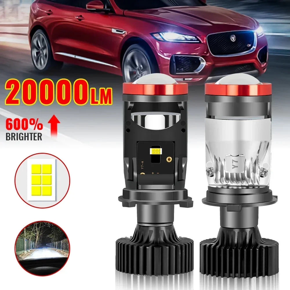 Y7 H4 LED Projector Lens Mini H4 LED Lenses led Auto Headlight Bulbs High Low Beam Canbus