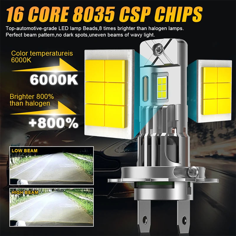 5000W High Power H7 H4 LED Bulb Turbo Headlight 6000K 5000000LM 12V 24V CSP Powerful Best