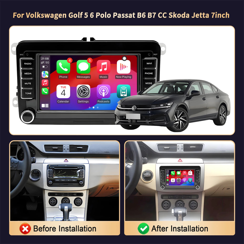 7 inch Car Radio For Volkswagen Golf 5 6 Polo Passat B6 B7 CC Skoda Jetta 4G Wireless Blue