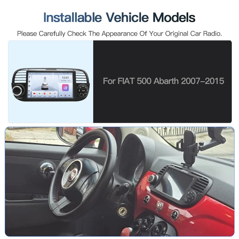 SZLELV Car Radio Android Carplay Auto Audio For FIAT 500 Abarth 2 Din GPS Multimedia Video
