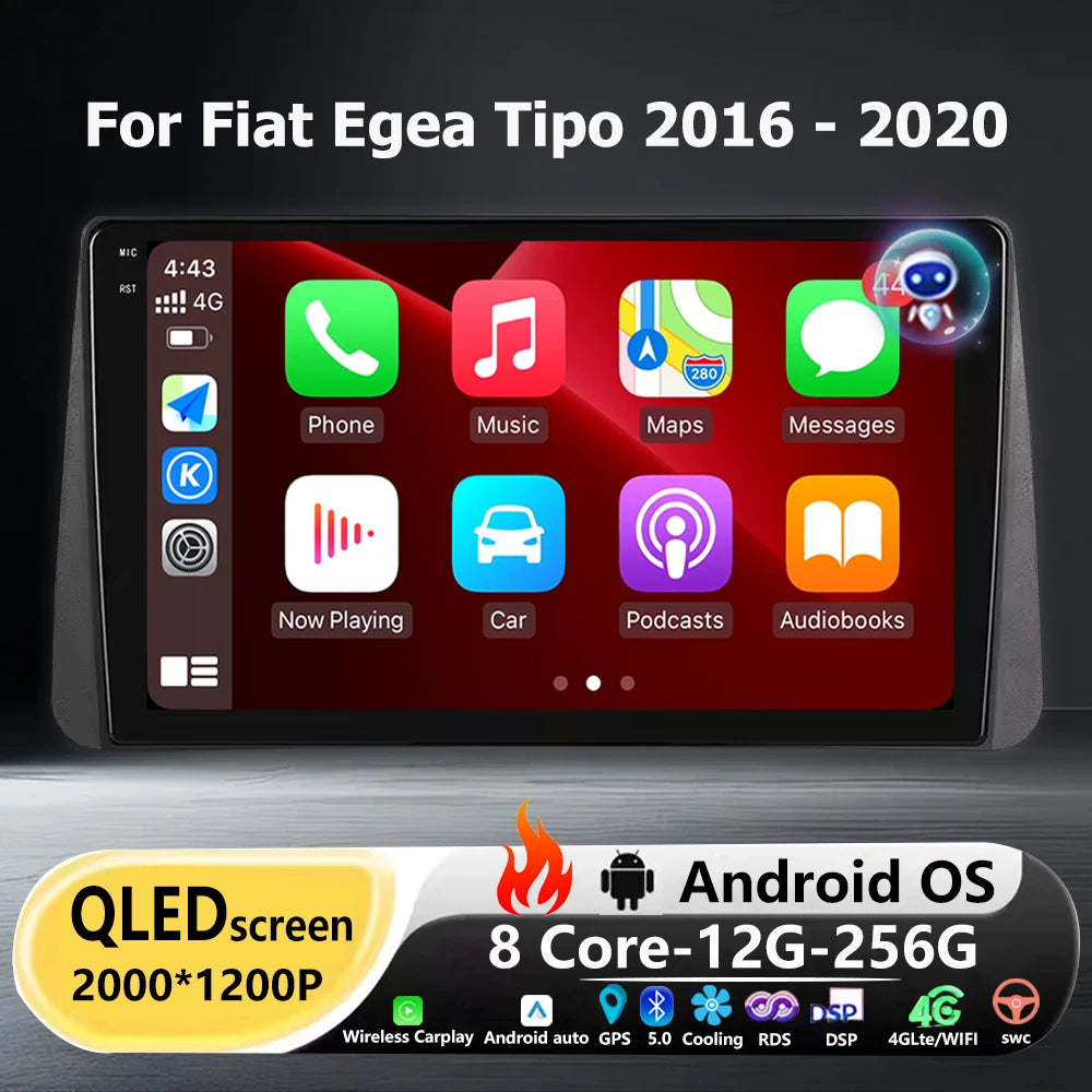 Wireless Carplay For Fiat Egea Tipo 2016- 2020 Android 16 Car Radio Multimedia Video Playe