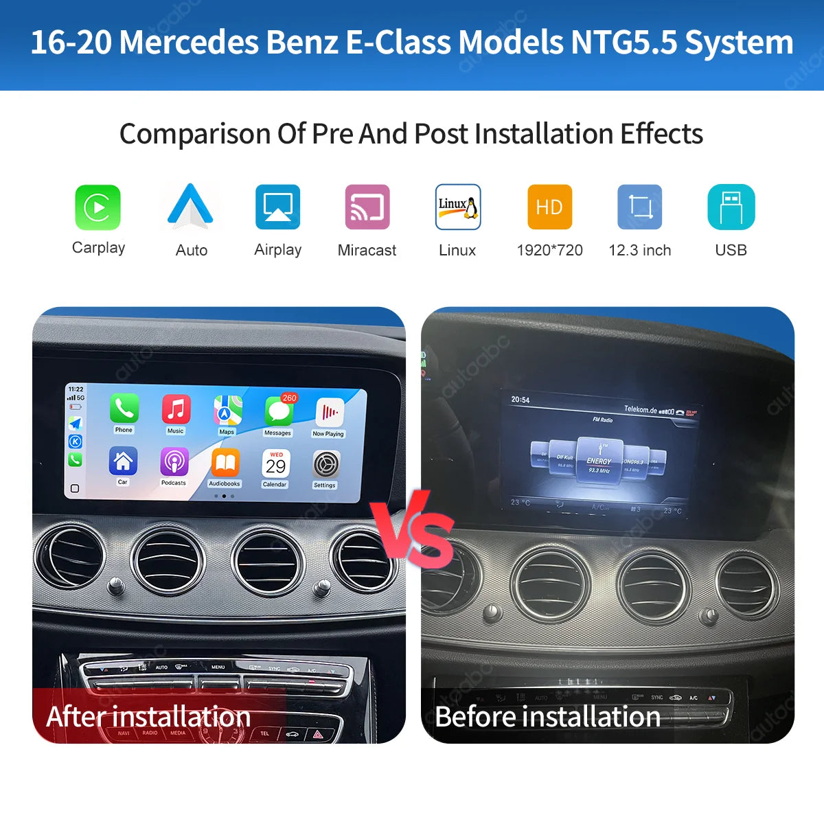 12.3"Screen Wireless CarPlay Android Auto Multimedia Player For Mercedes Benz E Class E200 | AUTOKITSHOP