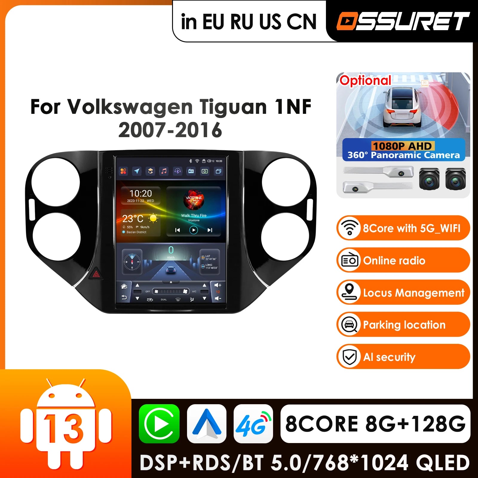 9.7" Car Radio GPS for Volkswagen Tiguan Golf 5 2007-2016 Multimedia Player Navigation Carplay Android Auto - 2K Touchsc